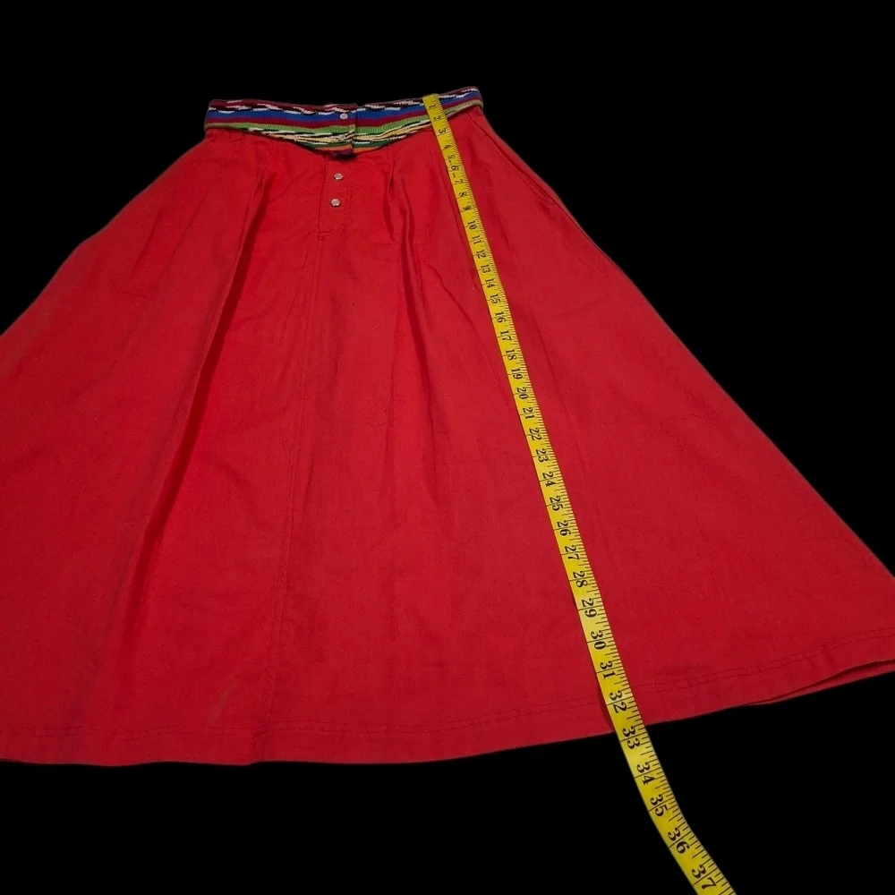 Guatemala Textiles Handwoven Cotton Serape Waist Red Corte Skirt  Size Small